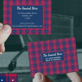 Small Tartan - Patriotic - Red Blue White Stars Mighty Business Invitations Front View