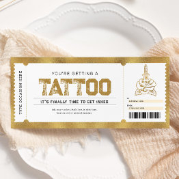Small Tattoo Get Inked Gold Gift Ticket Voucher Invitation Front View