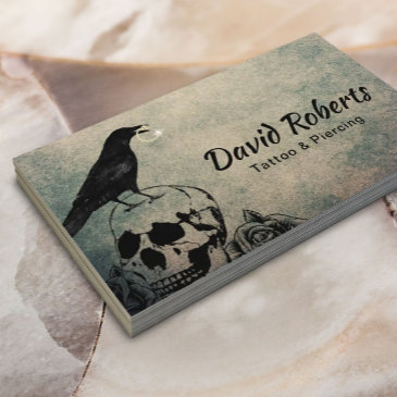 tattoo & piercing gothic crow skull & rose flowers business invitations