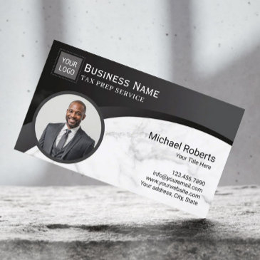 tax preparer accountant black & marble photo business invitations