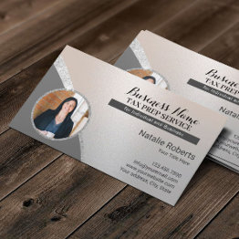 Small Tax Preparer Consulting Service Silver Photo Business Invitations Front View