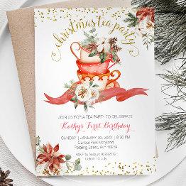 Small Tea Party Christmas Birthday Girl Par-tea Invitation Front View