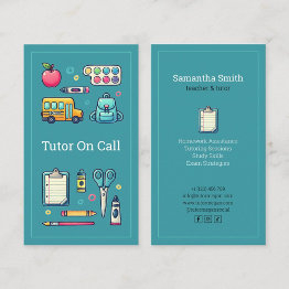 Small Teacher Private Tutor Blue Domicile Tutor Business Invitations Front View