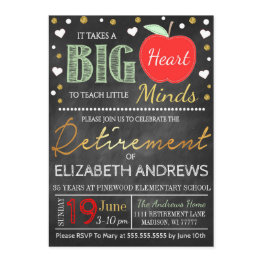 Small Teacher Retirement Chalkboard Takes A Big Heart Invitation Front View