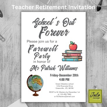 teacher retirement colorful nostalgic classic  invitation