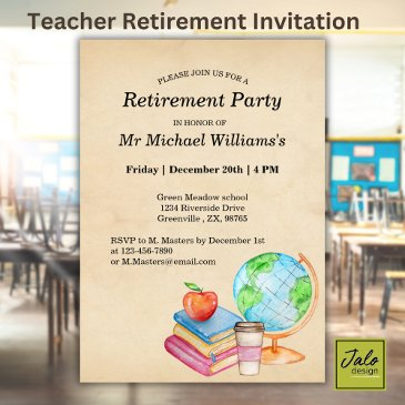 teachers vintage globe books retirement party invitation