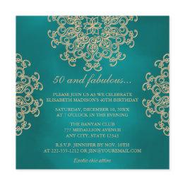 Small Teal And Gold Indian Inspired Birthday Invitation Front View