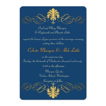 teal blue gold retro ornate indian wedding invites