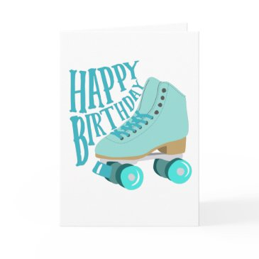teal blue retro quad roller skate happy birthday invitations
