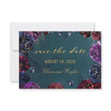 teal bordeaux amethyst jewel tone save the date invitation