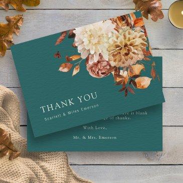 teal fall leaves thank you invitations