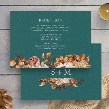 teal fall terracotta botanical wedding reception enclosure invitations