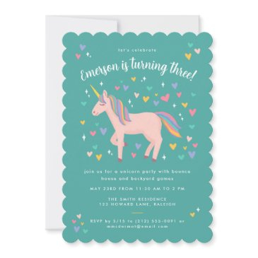 teal green pastel rainbow unicorn birthday party invitation