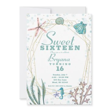 teal & pink under the sea whimsical sweet 16 party invitation