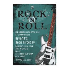 Small Teal Rock N Roll Star Birthday Party Invitations Front View