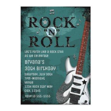 teal rock n roll star birthday party invitations