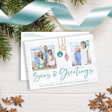 teal seas and greetings seashell ornament photo holiday postinvitations