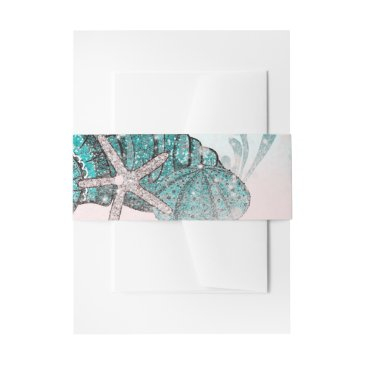 teal under the sea shells beach sweet 16 party invitation belly band