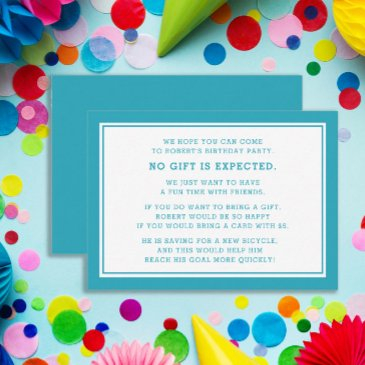 teal white fiver 5 dollar birthday party enclosure invitations
