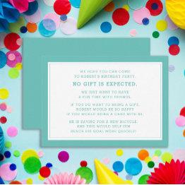 Small Teal White Fiver 5 Dollar Birthday Party Enclosure Invitations Front View