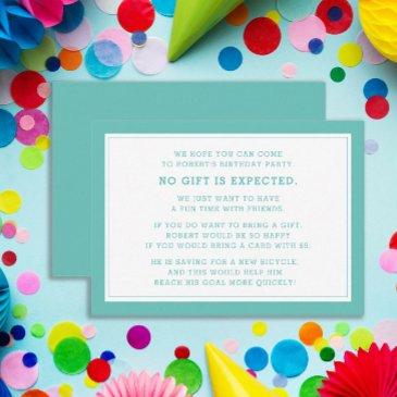 teal white fiver 5 dollar birthday party enclosure invitations