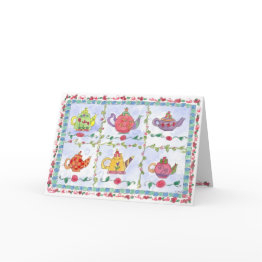 Small Teapot Flower Sampler Blank Note Invitations Front View