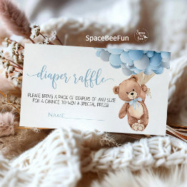 Small Teddy Bear Baby Shower Diape Raffle Enclosure Invitations Front View