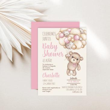 teddy bear baby shower girl spanish invitation