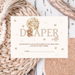 Small Teddy Bear Balloons Diaper Raffle Baby Shower Enclosure Invitations Front View