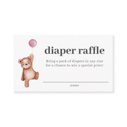 Small Teddy Bear Girl Baby Shower Diaper Raffle Insert Front View