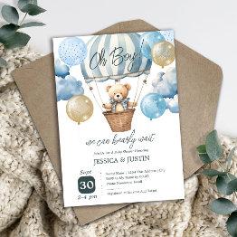 Small Teddy Bear Hot Air Balloon Baby Shower Invitation Front View