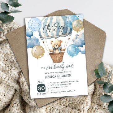 teddy bear hot air balloon baby shower invitation