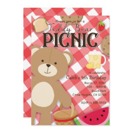 Small Teddy Bear Picnic Summer Birthday Party Invitation Front View