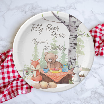 teddy bear picnic woodlands animals birthday party paper plates