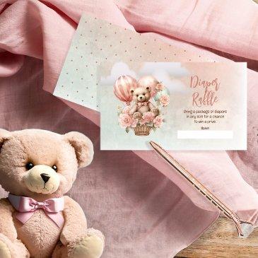 teddy bear pink balloons baby shower diaper raffle enclosure invitations