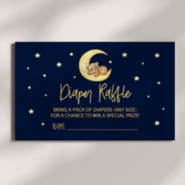 Small Teddy Bear Stars Baby Shower Diaper Raffle Invitations Front View
