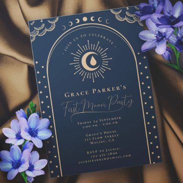 teen girl celestial blue first moon period party invitation