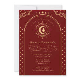 Small Teen Girl Red Celestial First Moon Period Party Invitation Front View