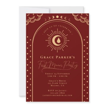 teen girl red celestial first moon period party invitation