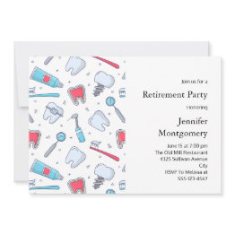 Small Teeth And Tools Dental Pattern Retirement Invitation Front View
