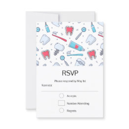 Small Teeth And Tools Dental Pattern Rsvp Invitations Front View