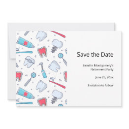 Small Teeth And Tools Dental Pattern Save The Date Front View