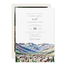 Small Telluride Colorado Mountain Ski Travel Wedding Invitation Front View