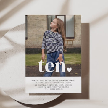 ten heart photo birthday invitation