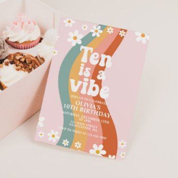 ten is a vibe groovy daisy rainbow 10th birthday invitation