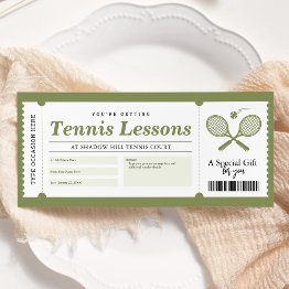 Small Tennis Lesson Gift Voucher Certificate Invitation Front View