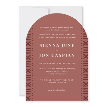terra cotta boho mudcloth border wedding invitation