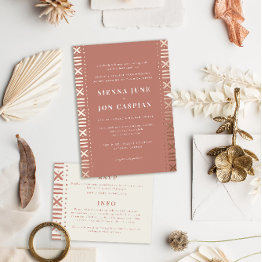 Small Terracotta Boho Mudcloth Border Foil Invitation Front View