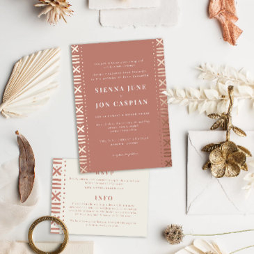 terracotta boho mudcloth border foil invitation