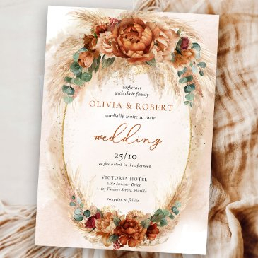 terracotta burgundy eucalyptus and pampas grass invitation